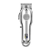 DUYHBAWRS Full Metal Hairdresser Professional Hair Clipper Electric Cordless LCD Hair Clipper Gold and Silver Hair Clipper(E)