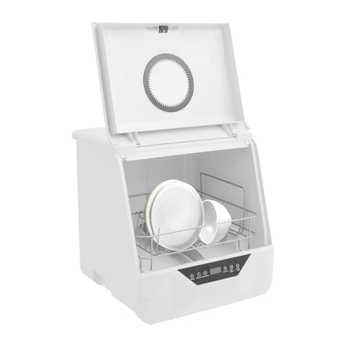 Countertop Dishwasher with 4 Wash Modes, 800W Portable Mini Dishwasher with LED Display and Dishwashing Rack, Counter Dishwasher for Houses, Flats, Boats, Home Kitchens