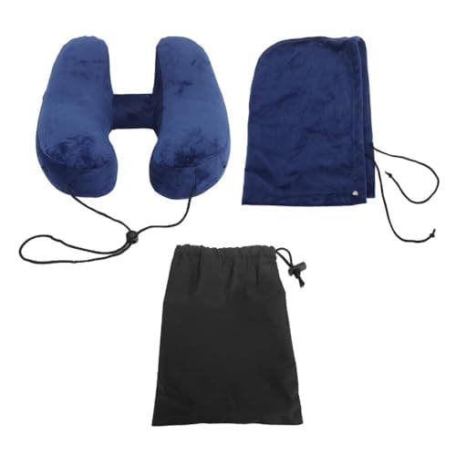Anu Limen Travel Pillow with Hood – Detachable Velvet Cover, Quick-Fill Neck Support Cushion for Airplane, Car and Office, Portable Washable Design(Navy Blue)