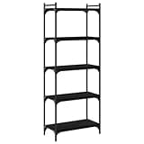 KGHFDVB 5-Tier Black Bookcase 23.6x11.8x60.6 Inches, Industrial Metal Frame Bookshelf with Engineered Wood Shelves, Adjustable Feet for Stability