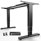 HUANUO Standing Desk Frame with 220lbs Powerful Brushless Motor, Double Crossbeam Structure, Thick Adjustable Desk Legs, for Max 35.4″ x 86.6″ Desktop, for Home Office, Black Frame Only