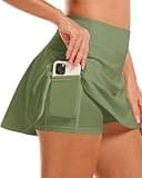 Stelle Women's Tennis Golf Skirts High Waisted with Pockets Inner Shorts for Athletic Skorts Sports Running Pickleball (Army Green,S)