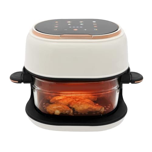 Lumicasaler Air Fryer 4L/135.27oz with Glass Bowl, 900W LED Touch Screen, 140-374℉ Adjustable Temperature, 0-120min Timer & 24H Preset, Dishwasher Safe Basket, for Home Kitchen (White)