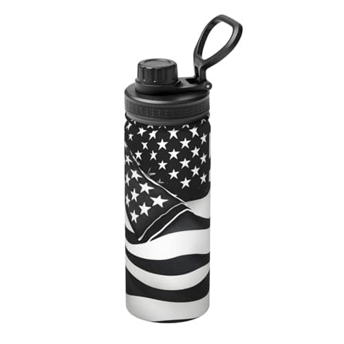 GaxfjRu Black and White American Flag Sports Insulated Water Bottle - Premium 18 oz. Stainless Steel Hydration Bottle for Outdoor Enthusiasts