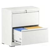 FOSTOKO Lateral File Cabinet with Lock, 2 Drawer Filing Cabinet, Metal File Cabinets for Home Office, Steel Heavy-Duty Filing Storage Cabinet for Letters/Legal/A4 (Require Assembly, White)
