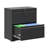 AMZSTAN Metal Lateral File Cabinet 2 Drawer with Lock, Wide Steel Filing Cabinet for Home Office, Fits Letter Legal A4 F4 Hanging File Folders, Anti-Tip Document Storage
