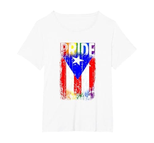 Puerto Rico Rican Gay Pride Flag LGBTQ Boricua Distressed T-Shirt, Women's Plus, White, 3X