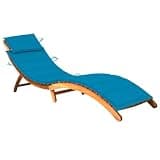 Xolmizyn Outdoor Sun Lounger with Blue Cushion, Foldable Acacia Wood Recliner for Patio, Poolside, Garden and Backyard Relaxation