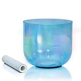 XHPBCG Crystal Singing Bowls Meditation Set,Transparent Colorful Quartz Bowl with Mallet and O-Ring for Promotes Peace, Chakra Healing, and Mindfulness,G Tone Blue,7 Inch