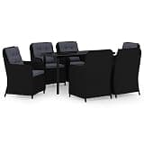 mtlskopl 7-Piece Garden Dining Set, Modern Rectangular Outdoor Table and 6 Chairs with Cushions, Powder-Coated Steel and Poly Rattan Patio Furniture Combo for Backyard, Terrace and Balcony, Black