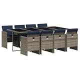 GHVBNMF 9-Piece Outdoor Dining Set Gray PE Rattan Wicker 8-Seater Foldable Patio Furniture Set with Tempered Glass Table and 8 Chairs for Garden Backyard Terrace