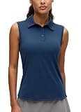 CRZ YOGA Golf Polo Shirts Sleeveless for Women UPF 50+ - Sun Protection Tennis Athletic Collared Tanks Lightweight Quick Dry Club Blue Medium