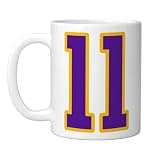 Purple and Gold Number 11 Jersey Player Uniform #11 Fan Ceramic Mug, White, 11oz