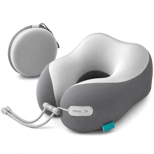 Travel Neck Pillow for Airplane, Memory Foam Cervical Neck Pillow with Cooling Ice Silk Cover, U-Shape 360° Head & Chin Support, Adjustable Buckle, Machine-Washable Cover, Carry Case (Lime)