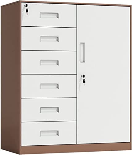 YOYAL File Cabinet with Lock, 6-Drawer Low Cabinet Side Cabinet, Office Steel File Cabinet, Coffee Colored Office Furniture