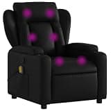 UERNGFTKM Manual Recliner Chair with Vibration Massage, Black Faux Leather Recliner with Cup Holders and Side Pocket, 6 Massage Points, 135-Degree Tilt