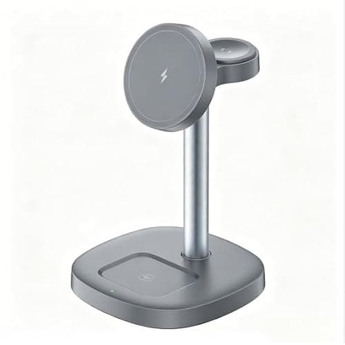 GETPALS Mag Charger iPhone Charging Station: 3 in 1 Qi2 Certified 15W Wireless Magnetic Charger Stand for Apple iPhone 17/17e/16/15/14/13/12 - iWatch for Night Stand Desk - Grey