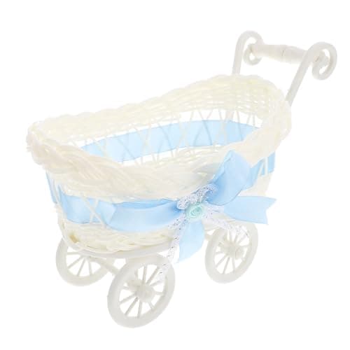 ABOOFAN Mini Wicker Stroller Baby Shower Party Novelty Candy Basket - Shopping Pretend Toy Cart Valentines Wedding Anniversary Party Table Centerpiece 9.44 x 6.69 x 5.51 Inch