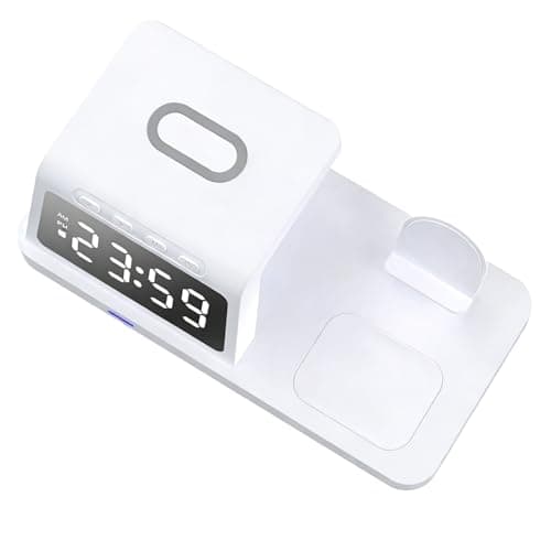 Jelquix 15W Wireless Charging Station, 3 in 1 Desk Multiple Charger Stand, Charging Pad Station with Clock, Ideal for Mobile Phone, Watch & Wireless Earphones (HT-506 White)