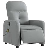 Electric Massage Recliner Chair with 6 Vibration Points, Light Gray Fabric, Power Recline to 135 Degrees, Side Pocket, Wood and Metal Frame