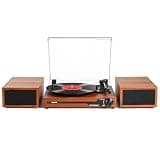 Vinyl Record Player with Speakers,Bluetooth Portable Turntable for Vinyl Records,Phonograph LP Player with 3 Speed USB RCA in Vintage Brown