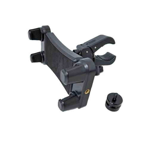 Universal Clamp-On Tablet Phone Mount Holder for Surveying Pole Tripod, Bike Handlebar, Boat Rail, Treadmill & Microphone Stand, for iPad Pro, iPhone & More (Clamp Mount with 1/4 to 5/8 Adapter)