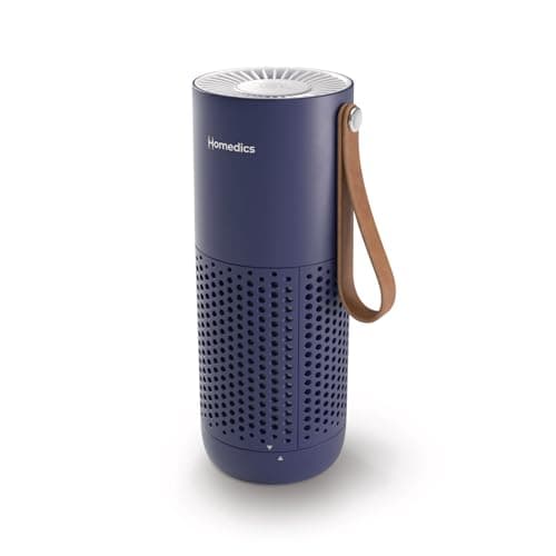 Homedics Mini Air Purifier, Portable Air Purifier with HEPA-Type Filter & Activated Carbon, USB Rechargeable Small Air Purifier for Bedroom, Home, Office, Car, Travel & Dorm, Quiet, 3 Fan Speeds, Blue