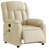 UBVNFGMK Electric Massage Recliner Chair with 135 Degree Recline, Cream Fabric Vibration Massage Chair with 6 Points, Powered Reclining Armchair with Side Pocket and USB Port