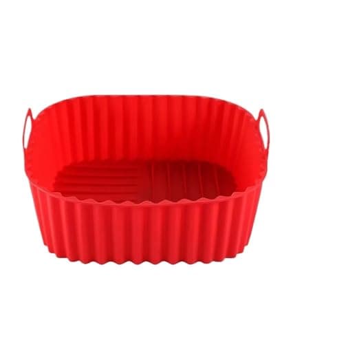 Square Non Stick Silicone Liners Reusable Air Fryer Basket Mat Suitable For 4-7QT Air Fryer Oven Microwave Baking(21-Red)