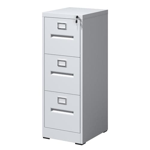 WEALTHKING Secure Locking Metal Vertical File Cabinet for Office Home Organization, Dual Drawer Safety System with Anti-Tip Design, Full Extension Ball Bearing Slides (White,3 Drawer)