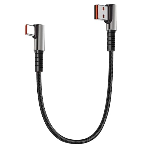 GIASYIEH Short USB C Cable 6A Fast Charging, 90 Degree Right Angle USB A to Type C Cord, 66W Braided Nylon Charger Cable for Phone, Tablet, Car, Power Bank