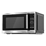 Smad Small Countertop Microwave Oven 0.9 Cu.Ft, 900W Mini Microwave Compact with 6 Auto Menus, Removable Turntable and Child Lock, Memory Function for Families, Dorm, Kitchen, Stainless Steel