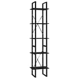 KGHFDVB 5-Tier Tall Narrow Bookshelf Black 68.9 Inch Engineered Wood Bookcase with Metal Frame, Two Cabinets of Different Heights for Combined Storage