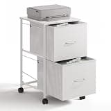 DEVAISE 2 Drawer Mobile File Cabinet, Rolling Printer Stand with Open Storage Shelf, Fabric Vertical Filing Cabinet fits A4 or Letter Size for Home Office, White