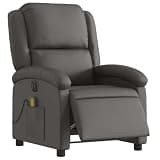 HGLADYU Electric Massage Recliner Chair for Living Room, Gray Real Leather Power Reclining with 6 Massage Points and Side Pocket, 135 Degree Tilt