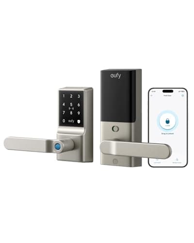 eufy Security Smart Lock C33, Keypad Door Lock with Handle, Fingerprint Door Knob, Keyless Entry Door Lock for Front Door and Bedrooms, Electronic Deadbolt, Wi-Fi, App Control, IP53 Waterproof, Nickel