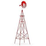 Tangkula 8.3FT Windmill Yard Garden Metal Ornamental Wind Mill Weather Vane Weather Resistant (Red)