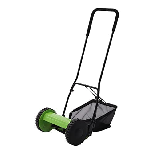 Sokdnhf 12 Inch Push Reel Lawn Mower, 5 Steel Blades Manual Leaf Collecter with 6 Gallons Collection Bag, Motorless Lawn Mower for Picking Up Leaves, Grass, Driveways