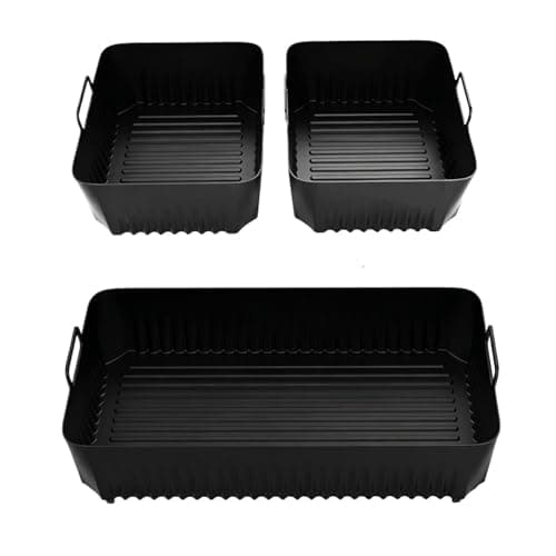 Reusable Silicone Air Fryer Basket Liner Fit，Compatible For Ninja，AF500 Non-Stick Heatproof Easy Clean BPA-Free Kitchen Cooking Accessory(3Pcs set)