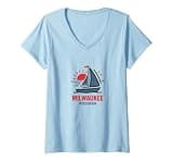 Women's Milwaukee Wisconsin Sailboat Sunset Design V-Neck T-Shirt