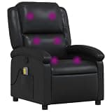KTPRTOCK Manual Reclining Massage Chair with 6 Massage Points, Black Faux Leather Recliner with Side Pocket, 135-Degree Tilt, Wood and Metal Frame