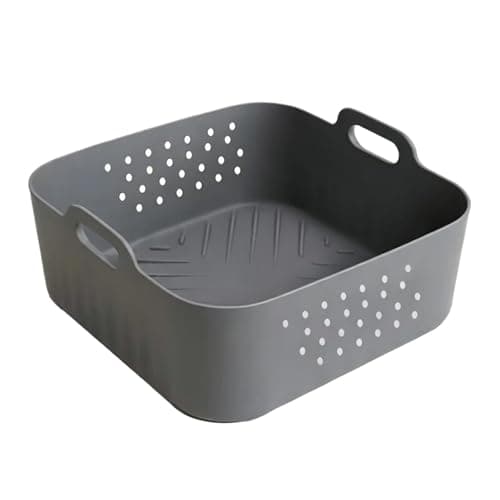 Reusable Square Air Fryer Tray，Compatible For COSORI，Compatible For Cecotec，5.5L 6LSilicone Basket Containers Microwave Oven AirFryer Accessories(Grey perforated mold)