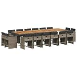 Makastle 17 Piece Patio Dining Set, Gray, 129.9" x 41.7" x 28.7", Rectangular, Assembly Required