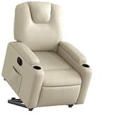 KTPRTOCK Electric Stand Up Recliner Chair for Elderly with Power Lift and Reclining Function, Cream Faux Leather Armchair with Cup Holders and Side Pocket