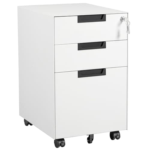 Letaya 3 Drawer Mobile File Cabinet with Lock,Under Desk Metal Small Filing Cabinets for Home Office Organizer Letters/Legal/A4(Fully Assembled Except Wheels-White)