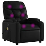 HGLADYU Manual Recliner Chair with Vibration Massage, Black Faux Leather Reclining Armchair with 6 Massage Points, Cup Holders and Side Pocket, 135-Degree Tilt