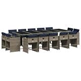 Makastle 15 Piece Garden Dining Set with Cushions, Grey, 108.27 x 41.73 x 28.74 Inches, 212.43 Pounds, Rectangular, Assembly Required