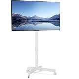 HOLMAXD Mobile TV Cart, Floor TV Stand for 13-55 inch TVs with -10°/+15° Tilt Mount Holds up to 77 lbs, Height Adjustable Portable TV Stand for Flat/Curved Screens Max VESA 400x400mm, White