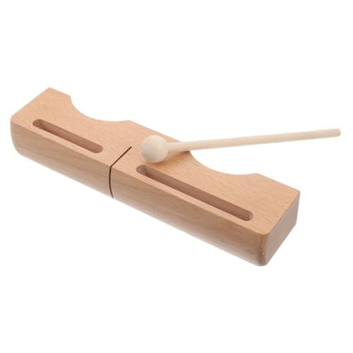 Toyvian Handheld Wooden Percussion Blocks Double Bass Wood Block Musical Instrument with Mallet for Latin Rhythm and Percussion Use