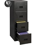 Black Vertical Four-Drawer Fireproof Safe - 1-Hour Fire Rating, Waterproof Design, Key Lock